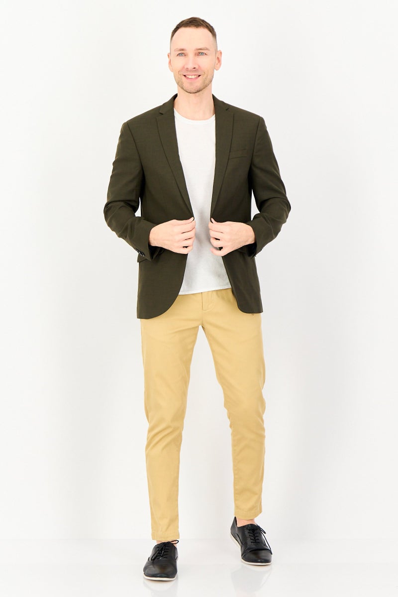 TOPMAN Men Regular Fit Notched Collar Plain Blazer, Olive - Image 4